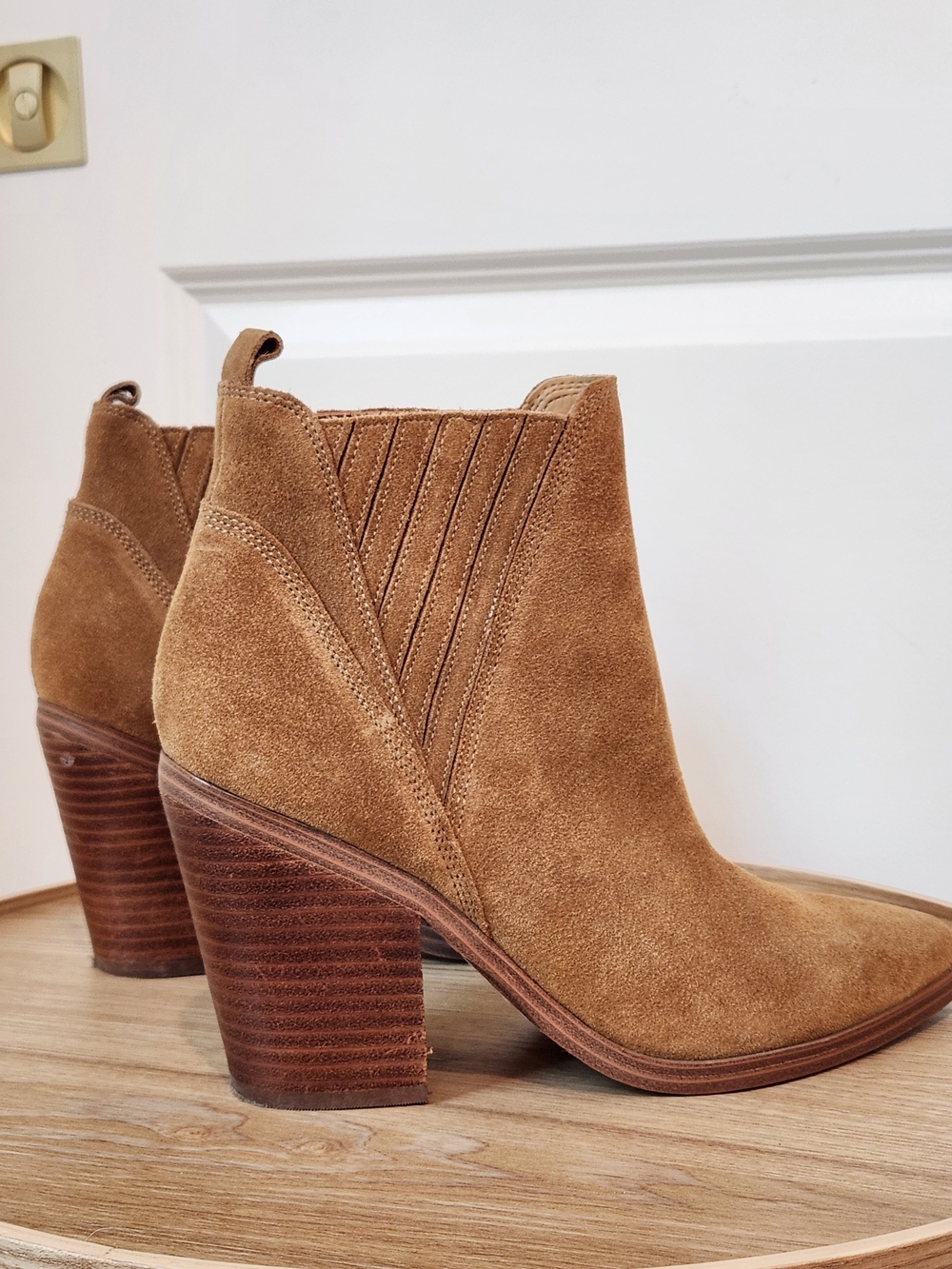 Marc Fisher Suede Ankle Booties in Camel Brown - Picture 2 of 6
